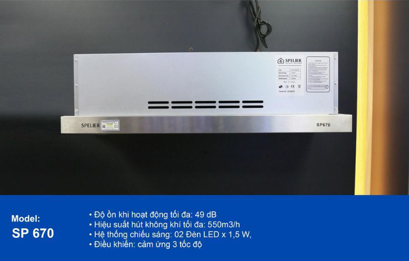 Công suất hút 550 m3/h giúp hút và khửa mùi nhanh chóng