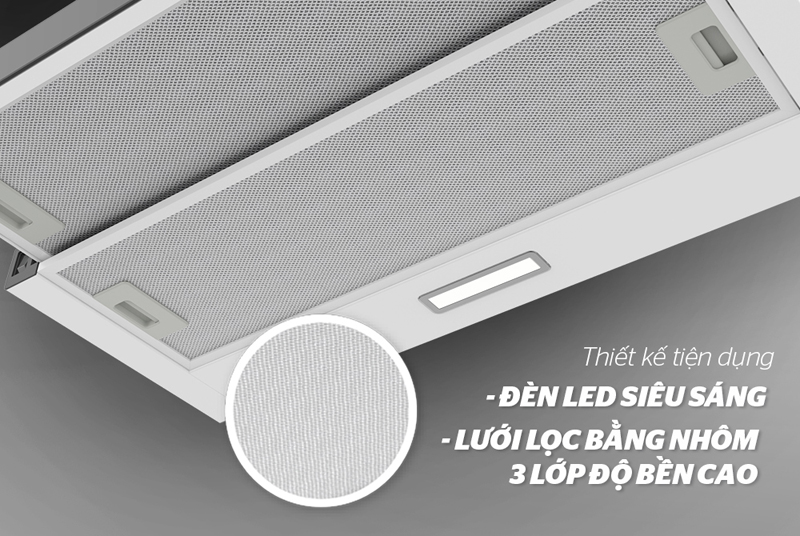 Lưới lọc mỡ bằng hợp kim nhôm 3 lớp giúp ngăn cản bụi bẩn và dầu mỡ 