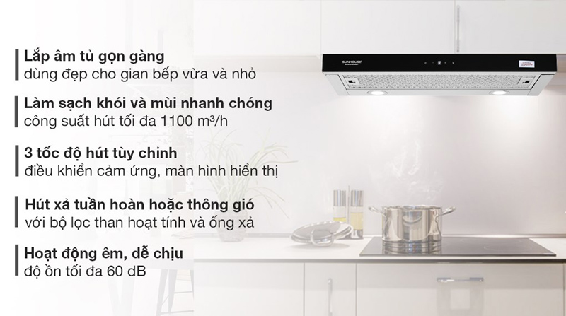 Máy hút mùi âm tủ Sunhouse SHB6288MT - Hàng chính hãng
