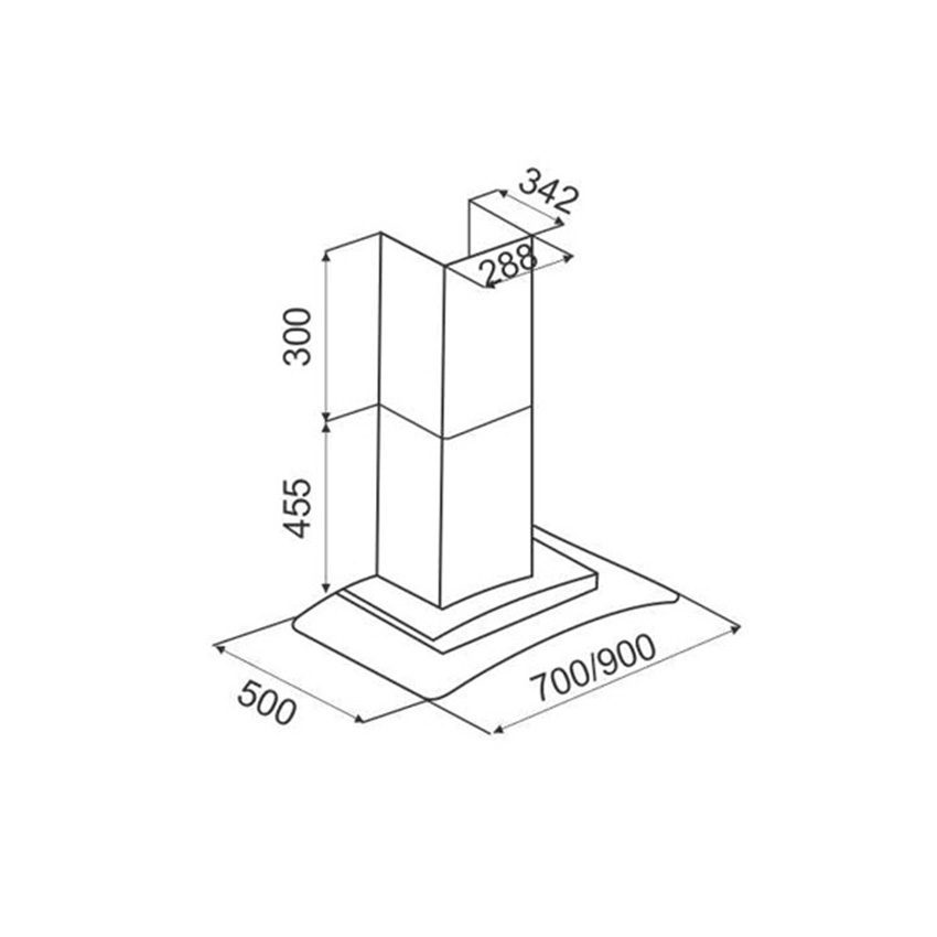 Kích thước của máy hút mùi áp tường Canzy CZ-70AG7