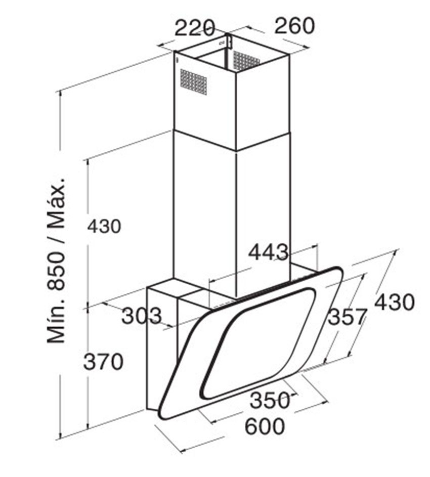 Kích thước của máy hút mùi áp tường Cata ADARI 600 XGBK