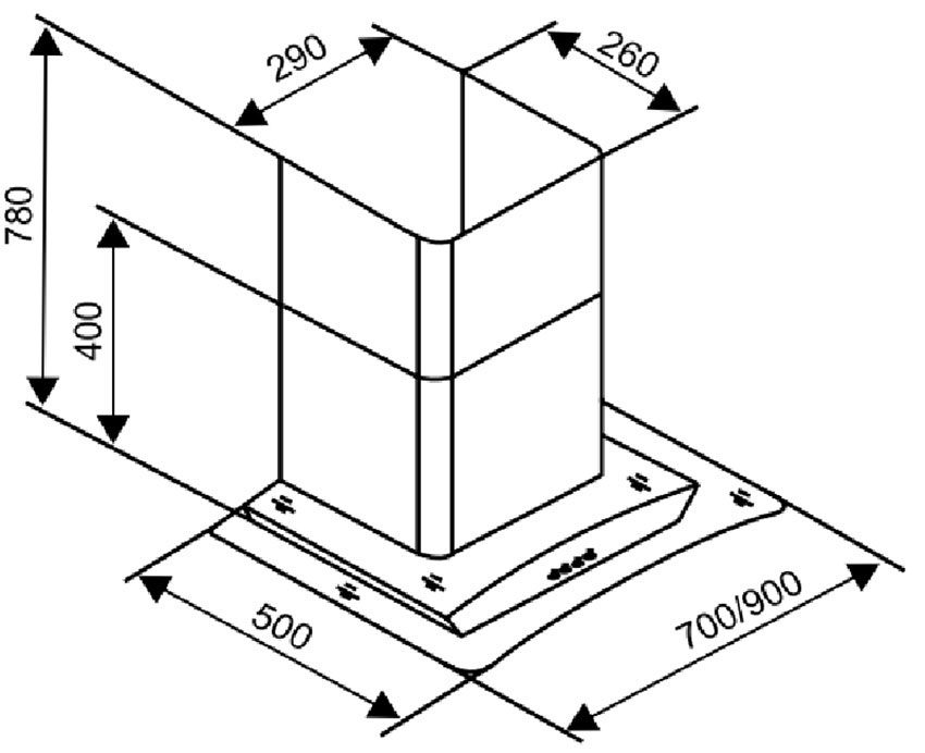 Kích thước của máy hút mùi áp tường Sevilla SV-529