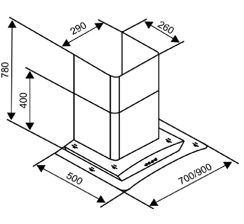 Kích thước của máy hút mùi áp tường Sevilla SV-890