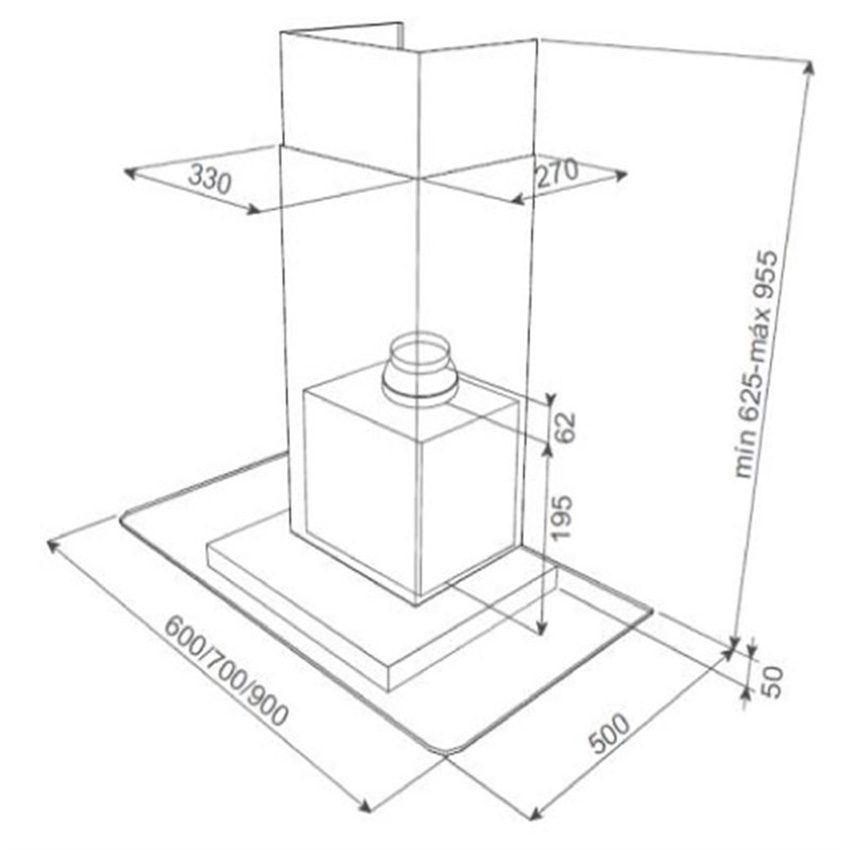 Kích thước của máy hút mùi áp tường Teka DG-980 