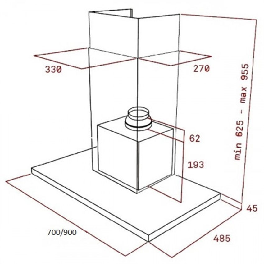 Kích thước cuả máy hút mùi áp tường Teka DH-785T