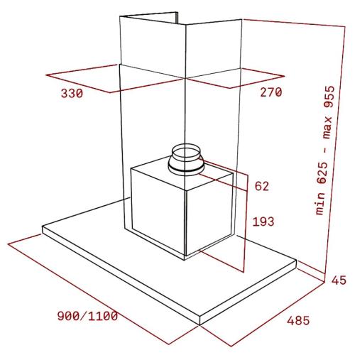 Kích thước của máy hút mùi áp tường Teka DH-985T