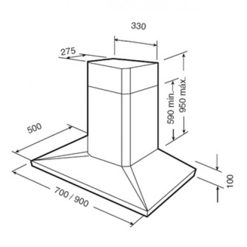 Kích thước của máy hút mùi áp tường Teka DS-70