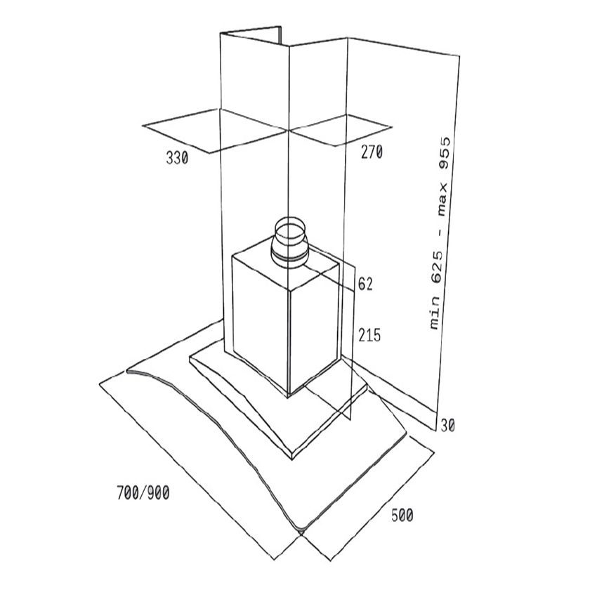 Kích thước của máy hút mùi áp tường Teka NC-980 