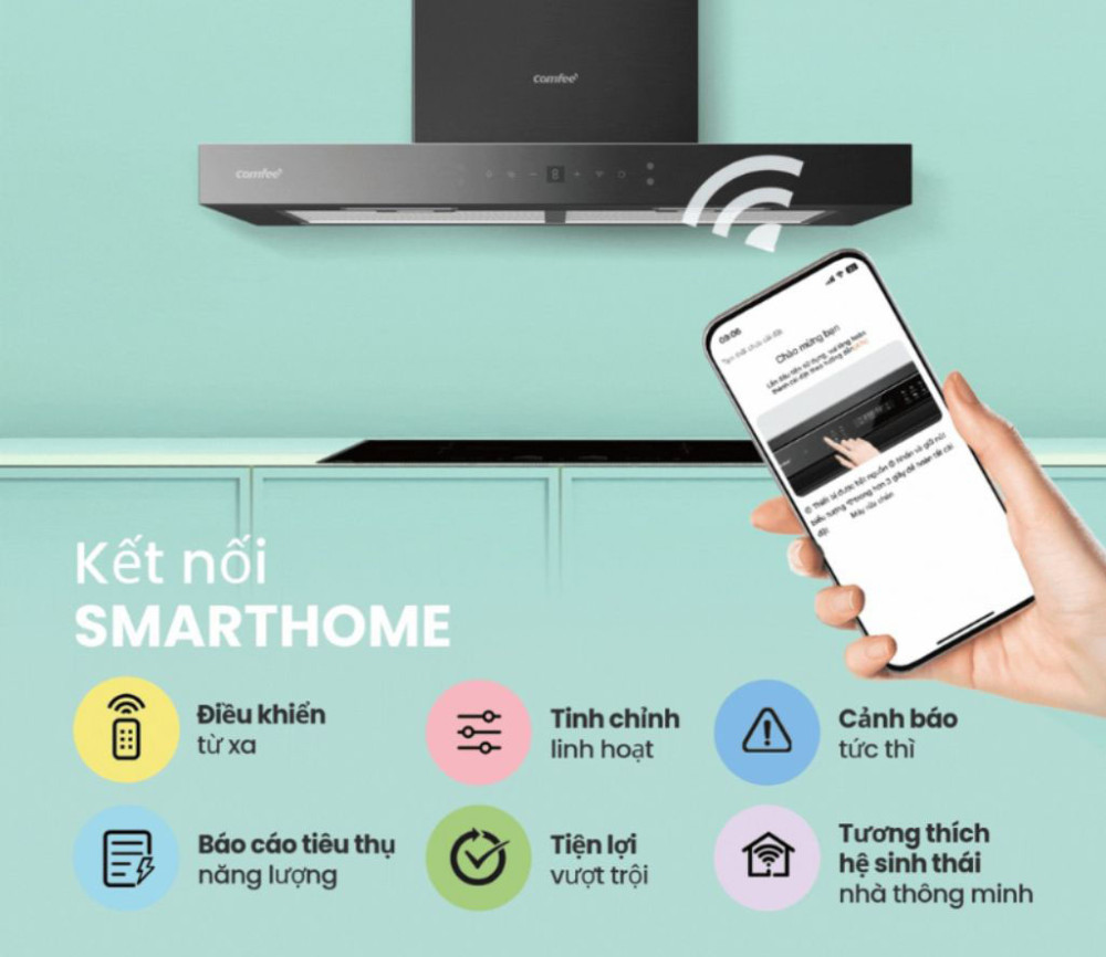 Máy hút mùi áp tường Comfee AI Connect CH-70TM77B - Hàng chính hãng