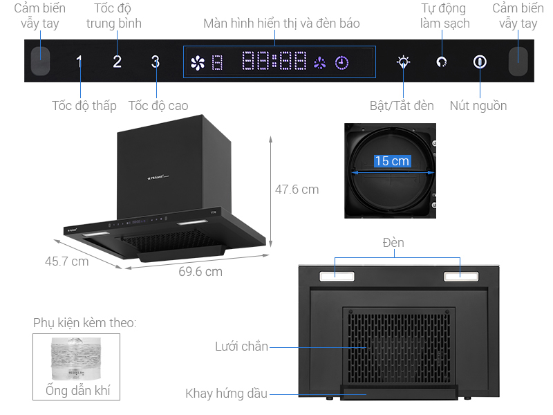 Máy hút mùi áp tường Pramie TT70 - Hàng chính hãng