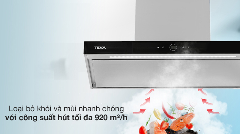 Công suất hút mạnh mẽ 920m3/phút giúp loại bỏ mùi thức ăn 