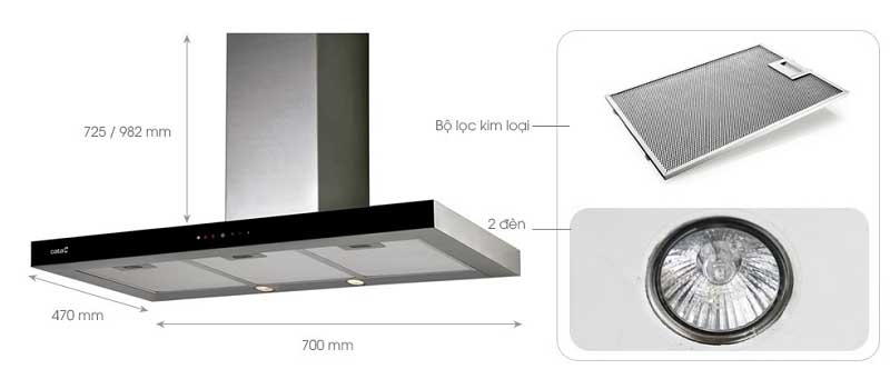 Máy hút mùi treo tường Cata MIDAS 700XGBK - Hàng chính hãng