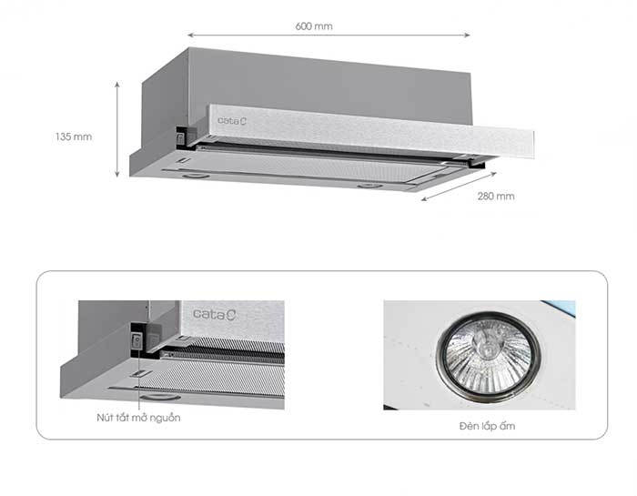 Máy hút mùi Cata TF 2003 Duralum 60 - Hàng chính hãng