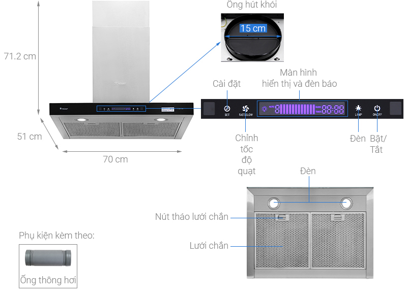Tổng thể máy hút mùi Pramie TT32-700 