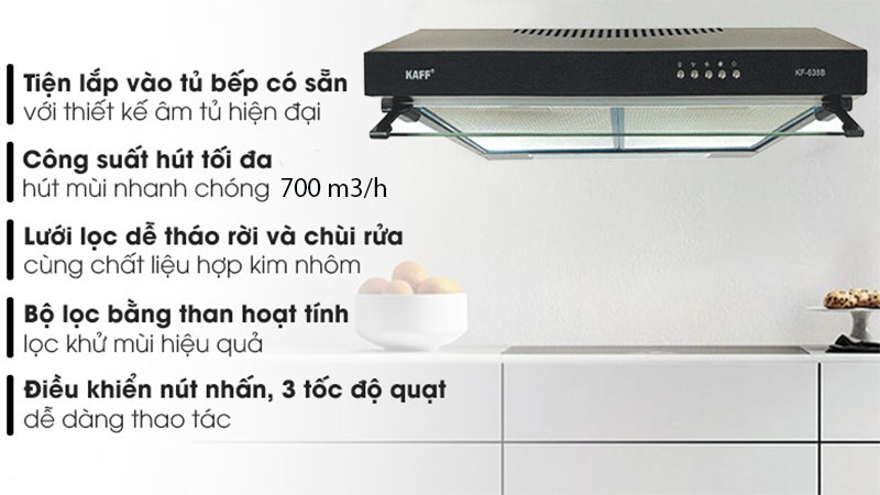 Máy hút mùi cổ điển Kaff KF-638B - Hàng chính hãng