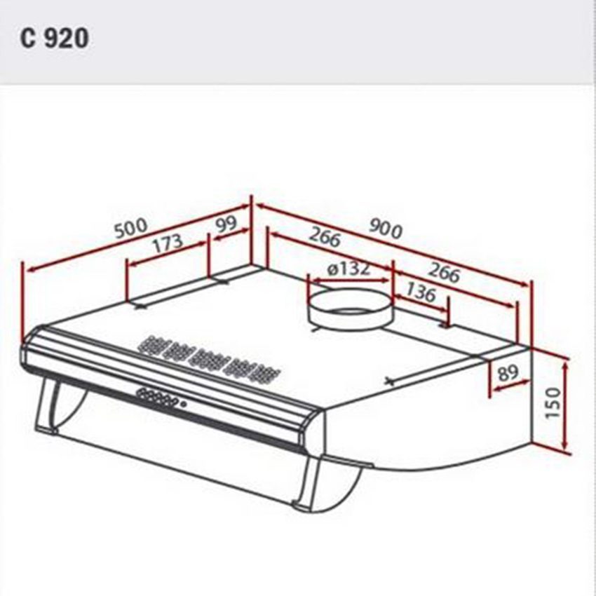 Kích thước của máy hút mùi cổ điển Teka C-920