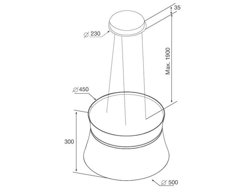 Kích thước của máy hút mùi đảo Malloca SOPHIE K-500B