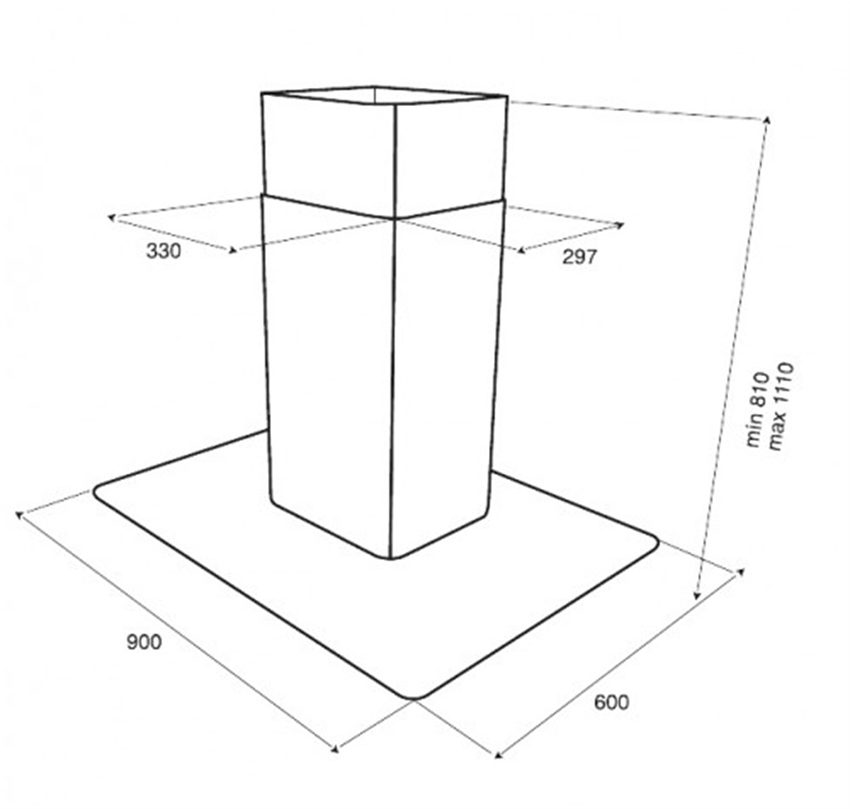 Kích thước của máy hút mùi đảo Teka DG3-90-ISLAND