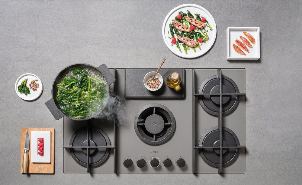 Bếp gas kết hợp hút mùi Elica Nikola Tesla Flame BL/A/88 - Hàng chính hãng