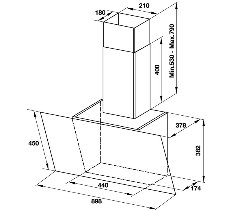 Kích thước của máy hút mùi gắn tường Häfele HH-WVG90C/533.89.013