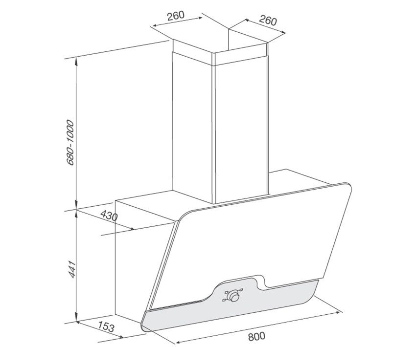 Kích thước của máy hút mùi gắn tường Malloca Drive F-152W