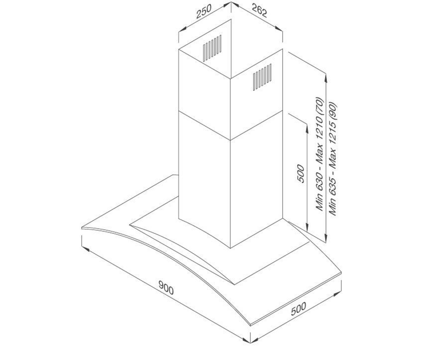 Kích thước của máy hút mùi gắn tường Malloca Gama K3155.9