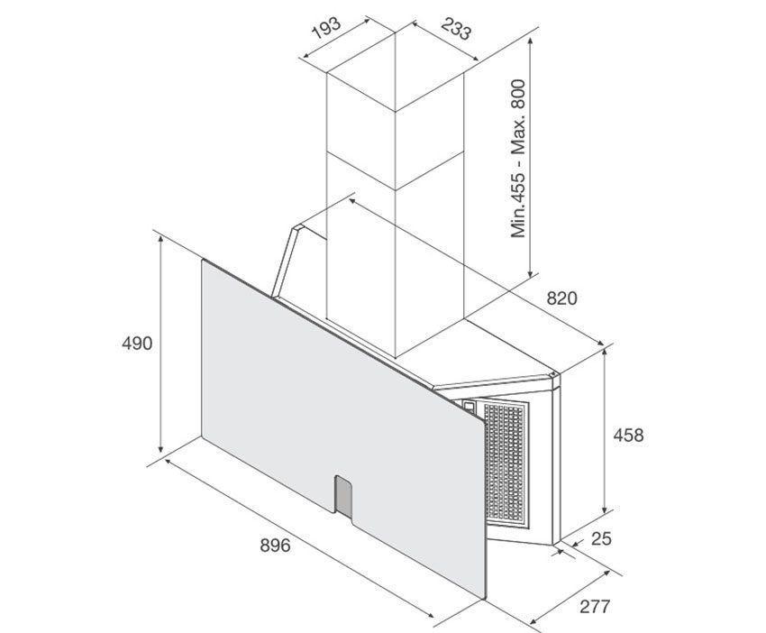 Kích thước của máy hút mùi gắn tường Malloca K-16 BRUNO