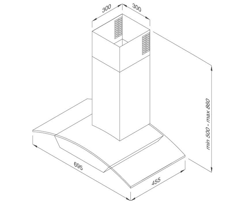 Kích thước của máy hút mùi gắn tường Malloca MC 7018HS