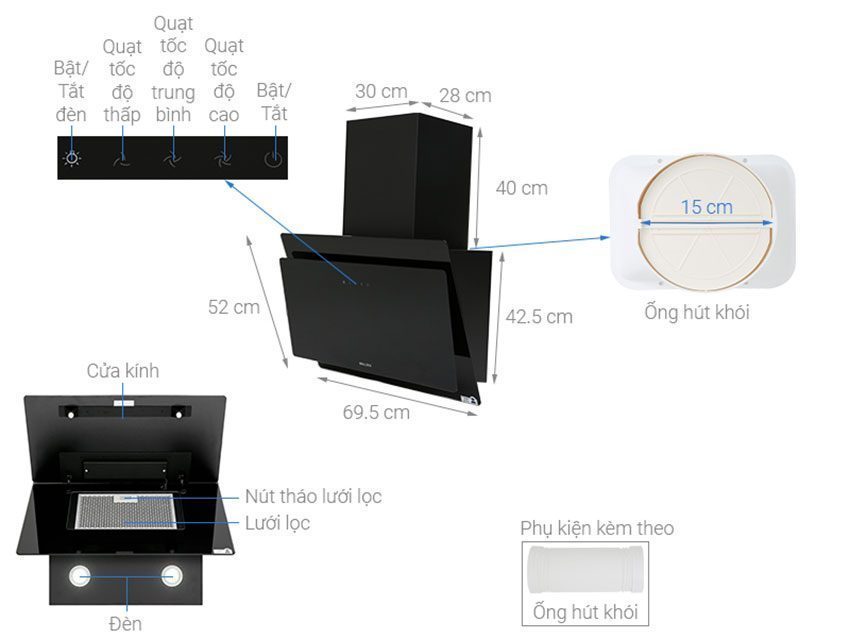 Máy hút mùi gắn tường Malloca MC 7086HS - Hàng chính hãng
