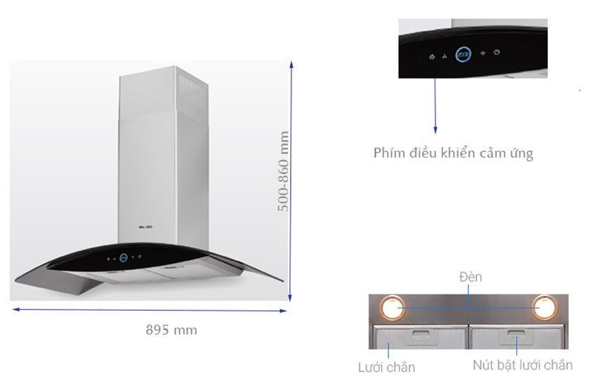 Máy hút mùi gắn tường Malloca MC-9018HS - Hàng chính hãng