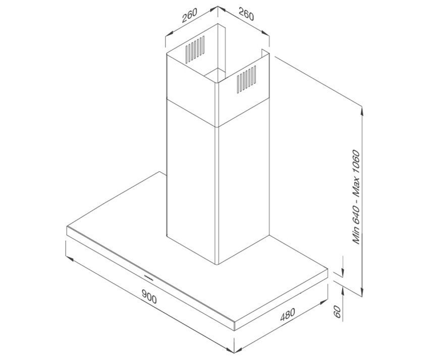 Kích thước của máy hút mùi gắn tường Malloca Min F-205
