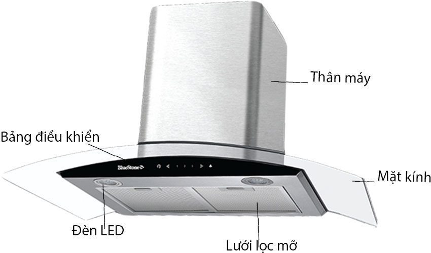 Máy hút mùi kính cong Bluestone HOB-8735 - Hàng chính hãng
