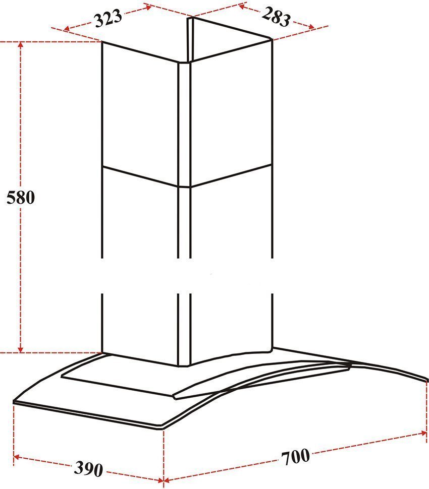 Máy hút mùi kính cong Chefs EH-Caspia70T với kích thước lớn 