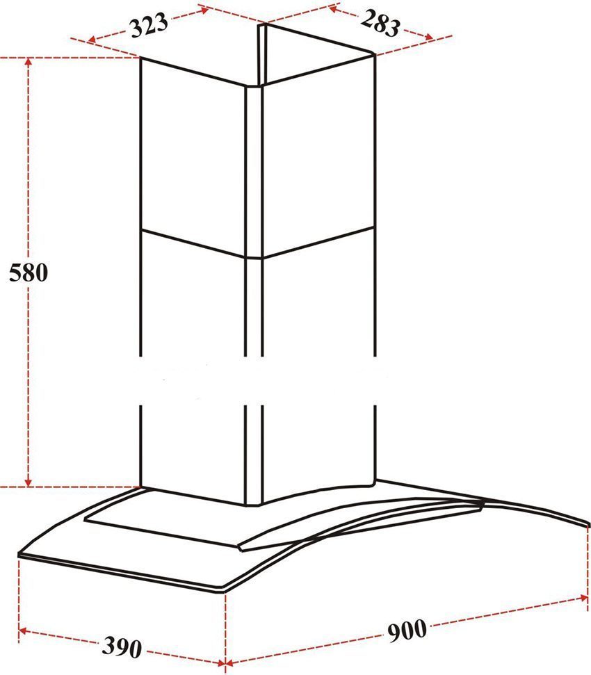 Máy hút mùi kính cong Chefs EH-Caspia90P với thiết kế kích thước lớn