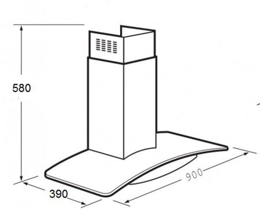Kích thước của máy hút mùi kính cong Chefs EH-Caspia90T 