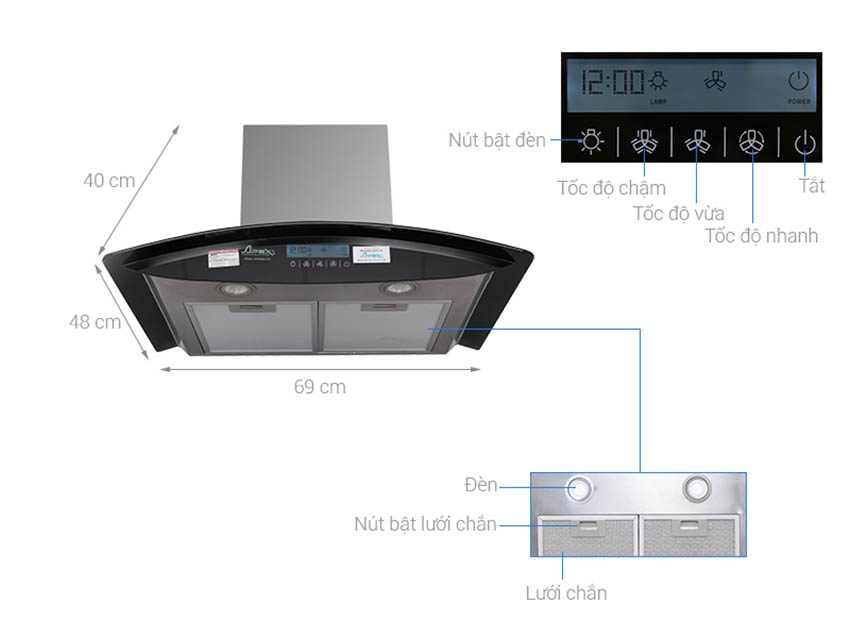 Máy hút mùi kính cong Sunhouse Apex APB6680-70C - Hàng chính hãng
