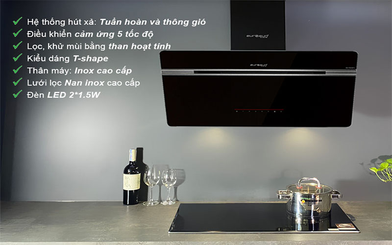 Máy hút mùi kính vát Eurosun EH-90CN73 - Hàng chính hãng