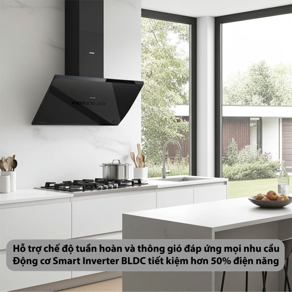 Máy hút mùi kính vát GrandX GX-H90S87B - Hàng chính hãng