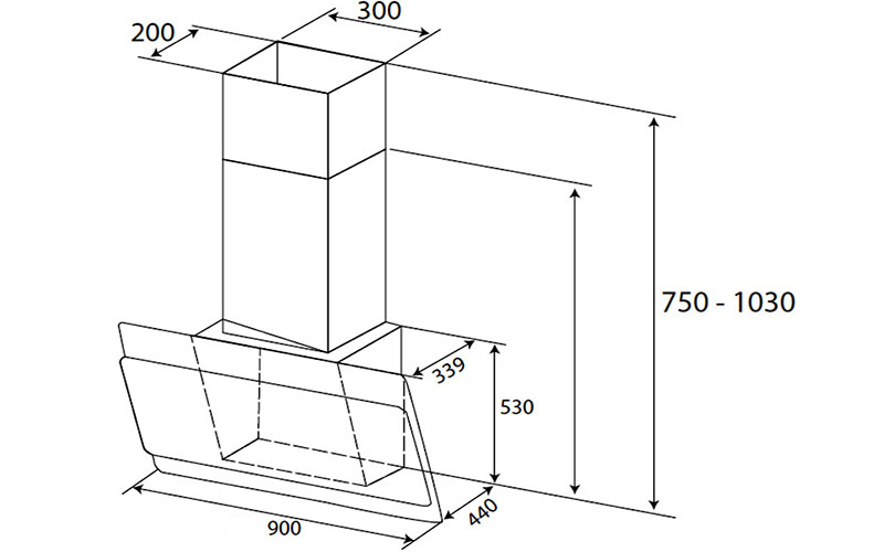 Máy hút mùi kính vát Kaff KF-LUX AT90FH - Hàng chính hãng