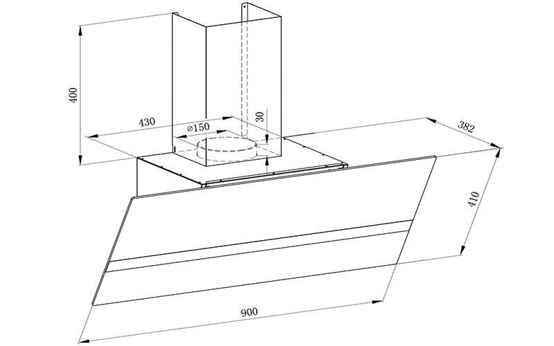 Máy hút mùi kính vát Kaff KF-LUX AT90FH-BK - Hàng chính hãng