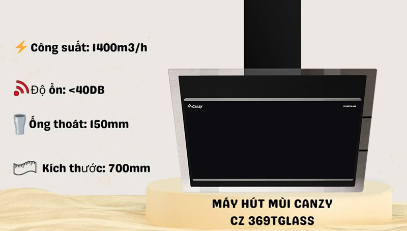 Máy hút mùi kính vát Canzy CZ-369T GLASS - Hàng chính hãng
