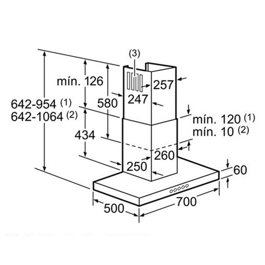 Kích thước của máy hút mùi ống khói Bosch DWB07D650 