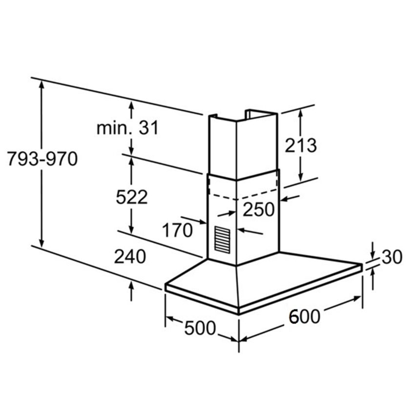 Kích thước của máy hút mùi ống khói Bosch DWW061451