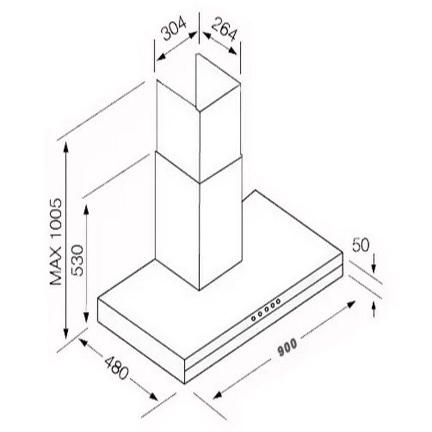 Kích thước của máy hút mùi ống khói Teka DHX-90P