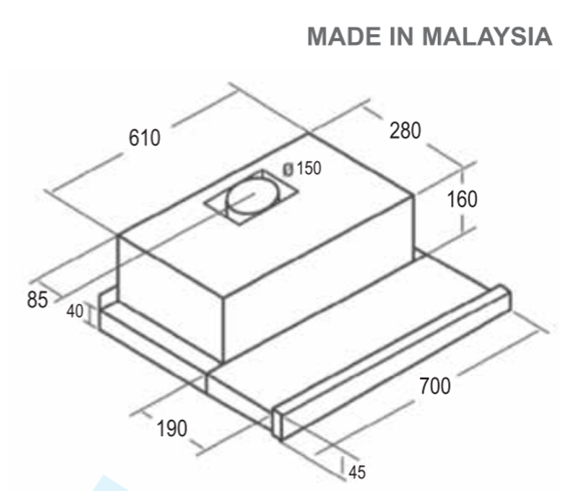 Máy hút mùi âm tủ Pramie ALH-700 - Hàng chính hãng