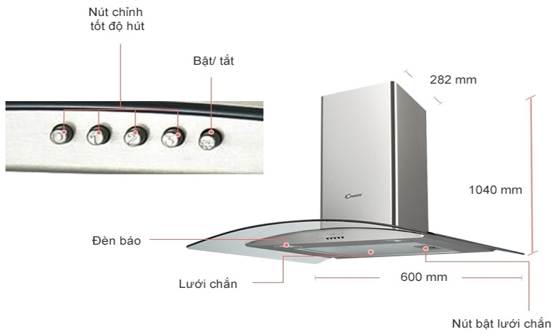 Máy hút mùi tum kính Candy CGM94X - Hàng chính hãng