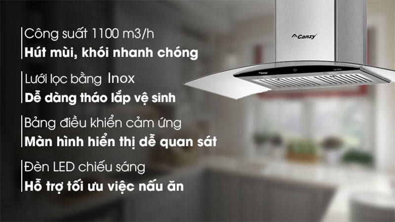Máy hút mùi tum kính Canzy CZ-3590 - Hàng chính hãng