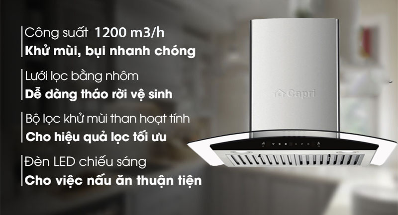 Máy hút mùi tum kính Capri CR-777H-9T - Hàng chính hãng