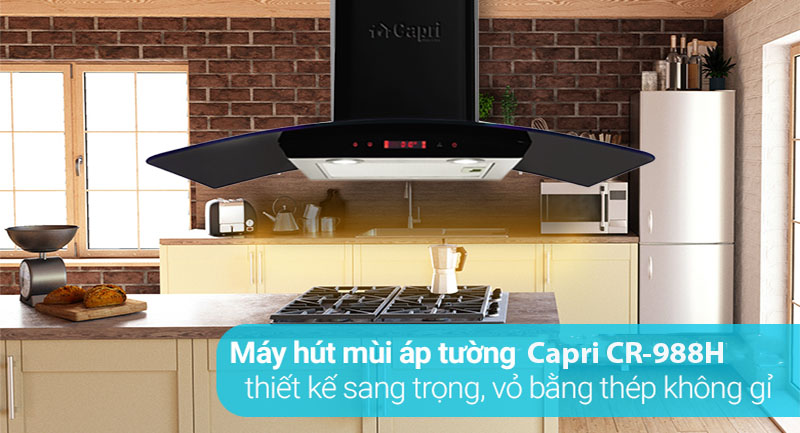 Máy hút mùi tum kính Capri CR-988H - Hàng chính hãng