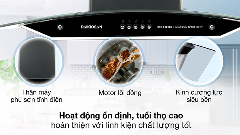 Chất liệu của Máy hút mùi tum kính Daikiosan DKH-000008